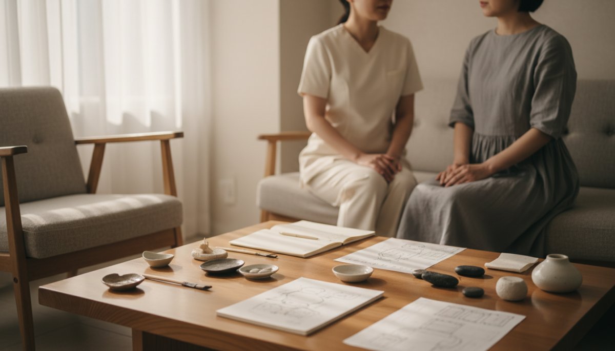 顔やせ施術のカウンセリング風景