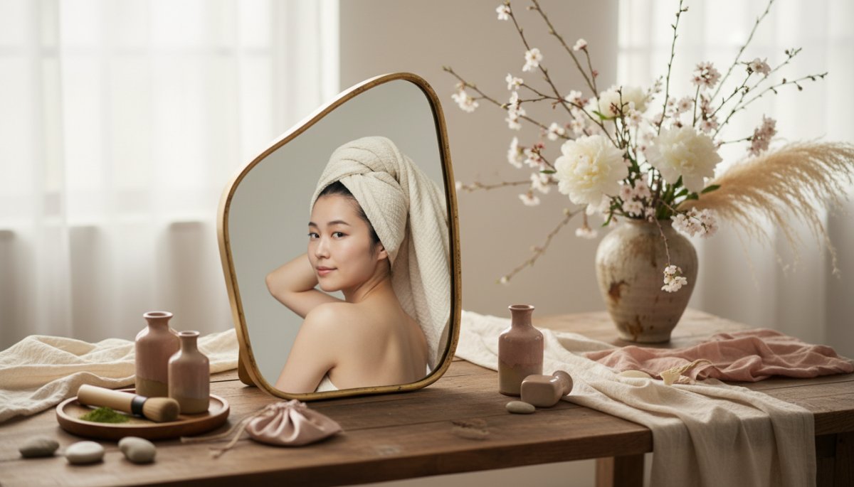 美容施術の効果を実感する様子